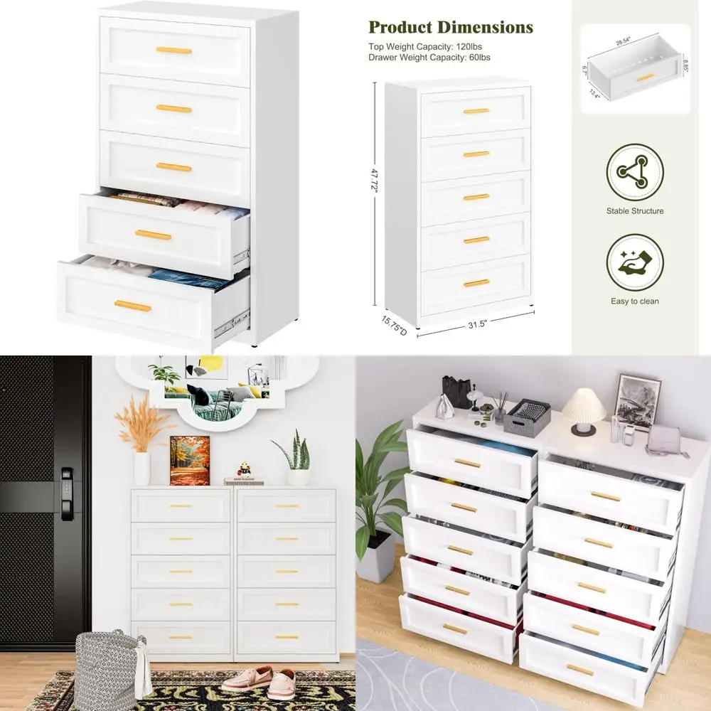 

Высокий белый шкаф для хранения в спальне с 5 ящиками и яркими ящиками для прихожей