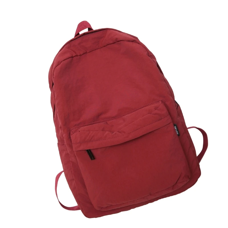 E74B Mochila escolar simples cor sólida para adolescentes Mochila nylon plissada japonesa lavada