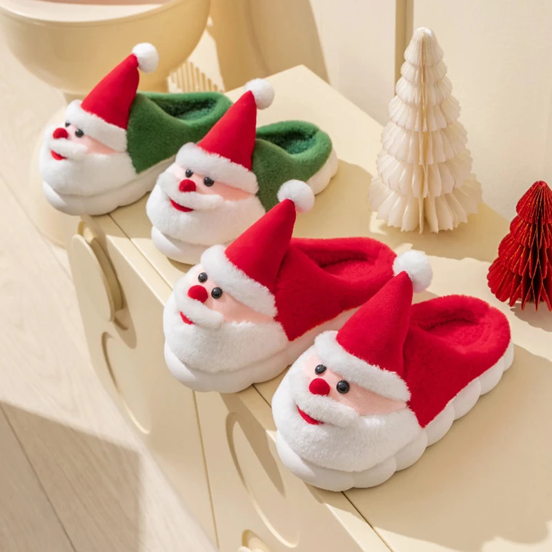Christmas Fluffy Women's Slippers Home Santa Claus Winter Plush Woman Shoes Flats luxury Designer Fuzzy Fur Slides Indoor Soft view 2