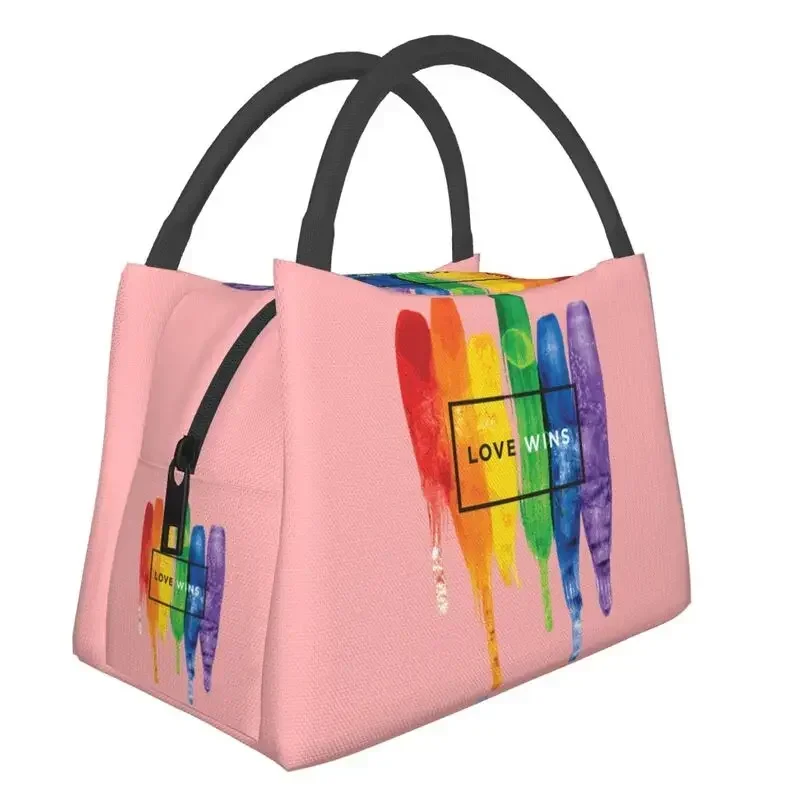 

Love Wins Rainbow Lunch Bag Women Cooler Warm Thermal Insulated Gay Pride Lesbian Lunch Box for School Food Picnic Tote Bag