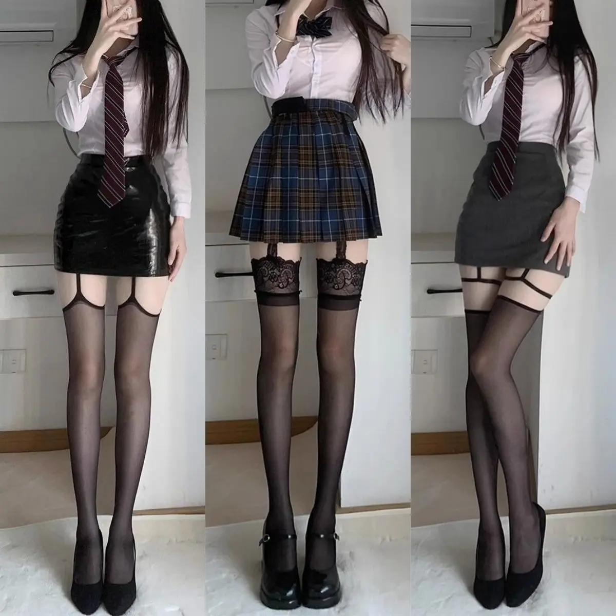 

1 Pair Girl Sexy Jk Legging Stockings Sock Women Fashion Half Suspenders Black Color Lace Jacquard Knee Socks Exotic Clothes