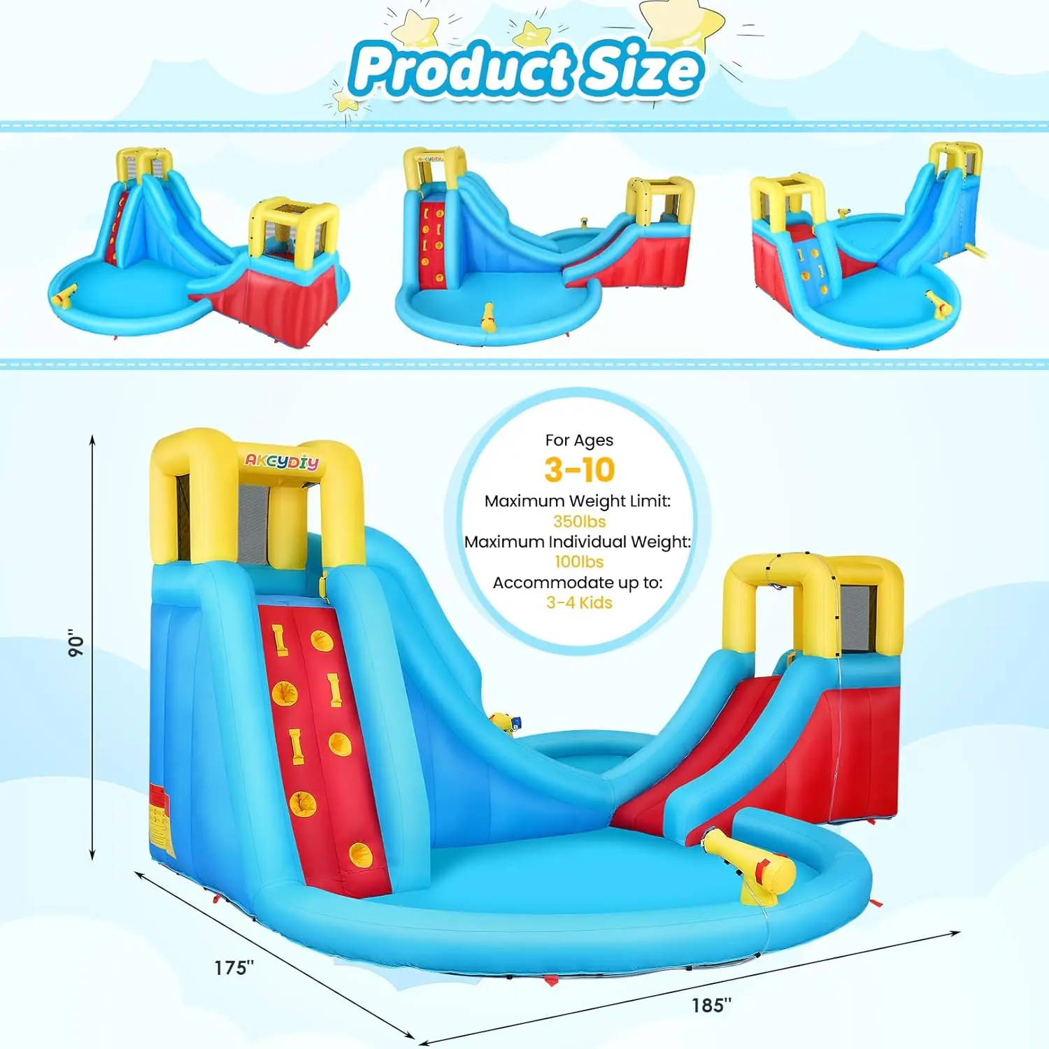 Große aufblasbare Wasserrutsche – Duell-Wasser-Bounce-Haus, aufblasbarer Wasserrutschenpark mit Spritzbecken, Kletterwand, Korbrand, Wasserkanne