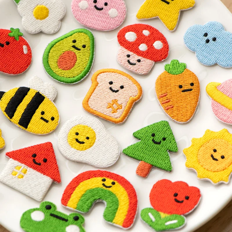 Cute Bread Bee Mushroom Embroideried Patches for Girls Bag Iron on Patches Small Glue Sticker for Kids Clothes Hairclip Designer