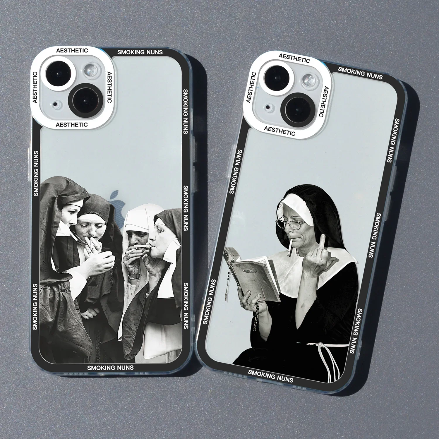 Smoking Nuns Art Aesthetic Phone Case For iPhone 16 15 14 13 12 11 Pro Max Mini XS X XR SE 7 8 Plus Soft Cover