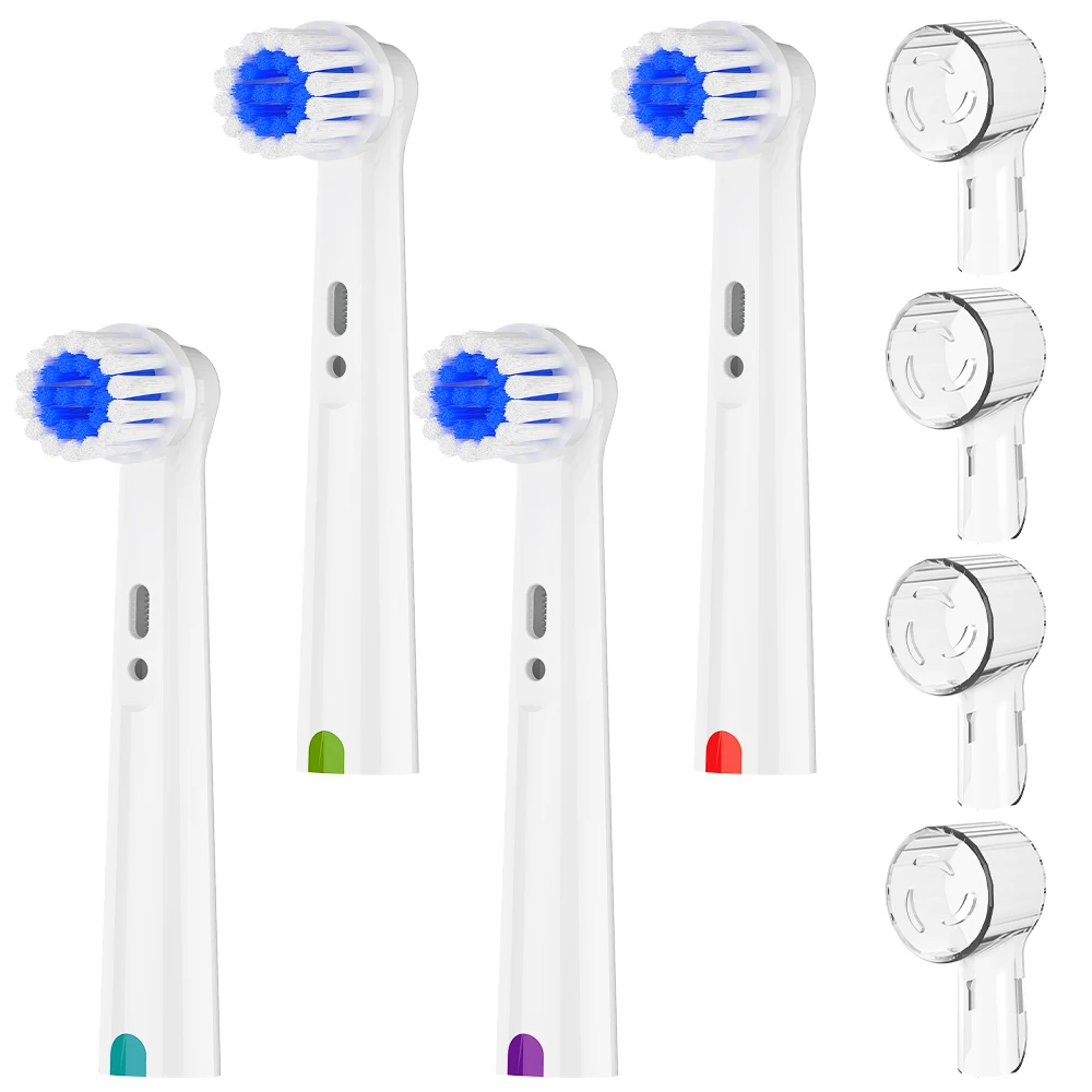 

4 сменные насадки для чувствительной зубной щетки и 4 защитных колпачка для насадок зубной щетки, совместимые с электрической зубной щеткой Oral B.