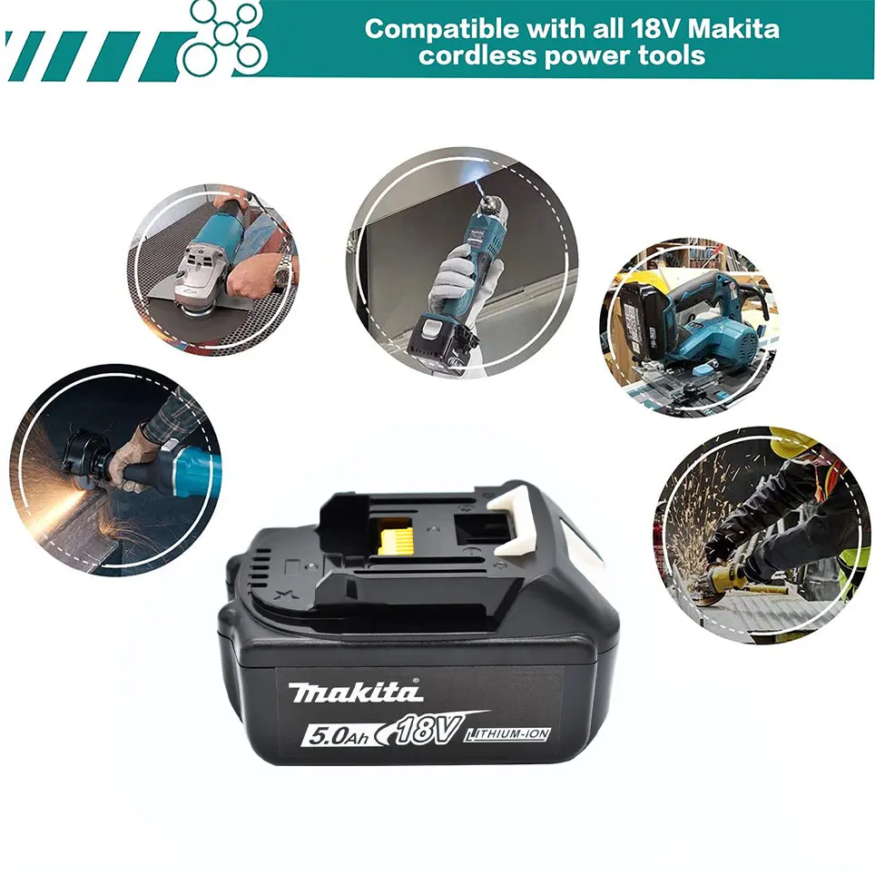 Makita Original  18V 5.0Ah, replaceable LED lithium-ion battery LXT BL1860B BL1860, rechargeable power tool battery