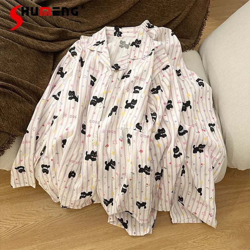 

Женские марлевые пижамы из чистого хлопка, весенне-осенний милый студенческий комплект домашней одежды с героями мультфильмов, женский японский стиль, гостиная для сна