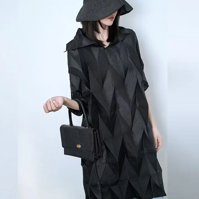 

Miyake Folds 2026 Fashion Women's Premium Sense Spring Shirt Style Dresses Design Sense Fashion Casual Solid Color Dresses