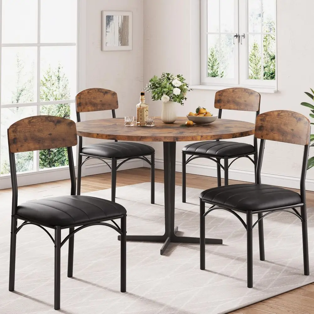 

Dining Chairs Set of 4 holstered Dining Room Chairs with PU Leather, Industrial Kitchen Chairs with Wooden Backrest and Thick
