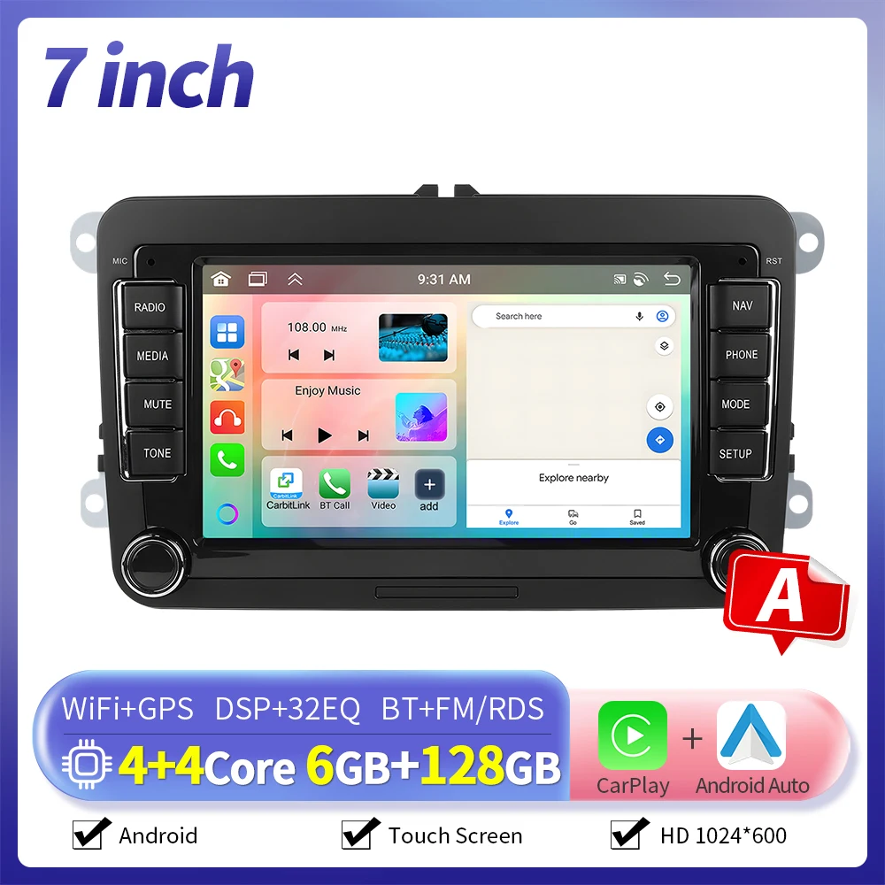Camecho 7/9 Inch 6 + 128G Android Autoradio GPS Carplay voor VW Volkswagen Golf 5 6 Touran Passat B6 Polo Jetta Sharan Seat Skoda