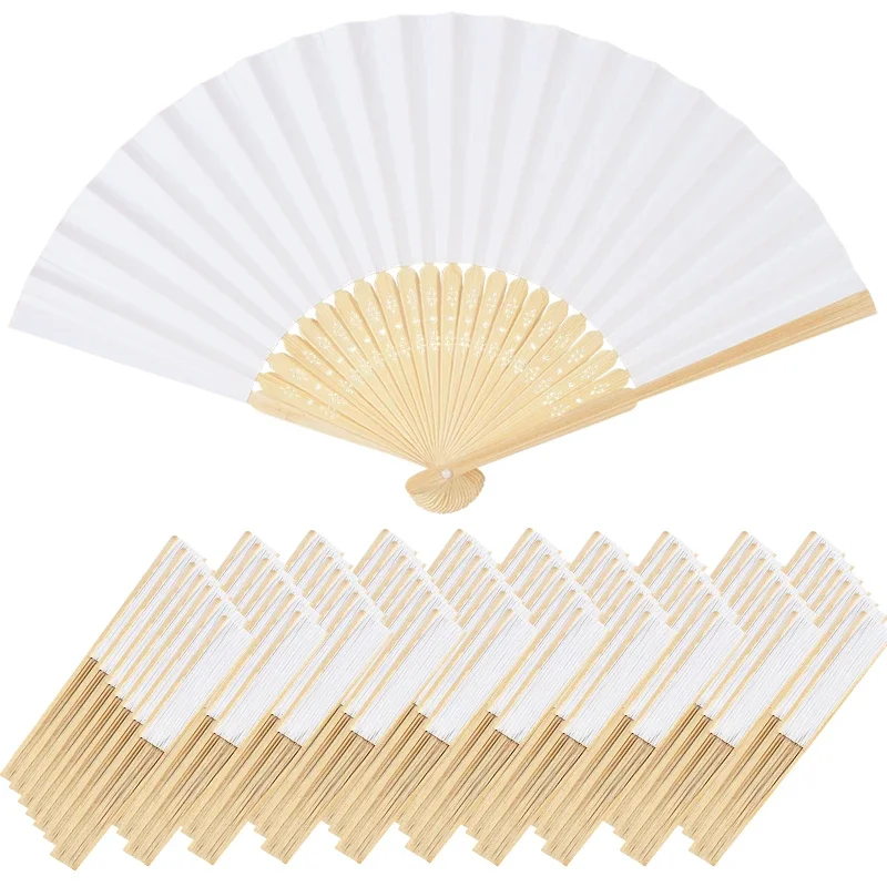

10/30/50pcs White Foldable Paper Fan Portable Chinese Bamboo Fan Wedding Gifts For Guest Birthday Party Decoration Kids Painting