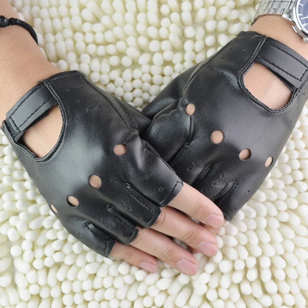 New Unisex Black PU Leather Fingerless Gloves Solid Female Half Finger Driving Women Men Fashion haulage motor Punk Gloves