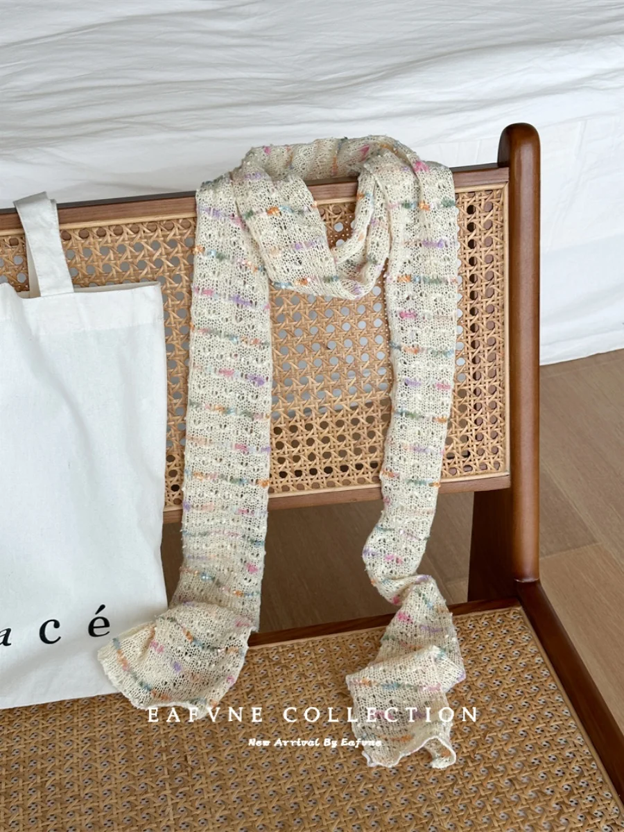 Y2k Sequin Thin Narrow Scarf  Girl Atmosphere  Spicy Knit Versatile Ribbon Long Scarf  Korean Version