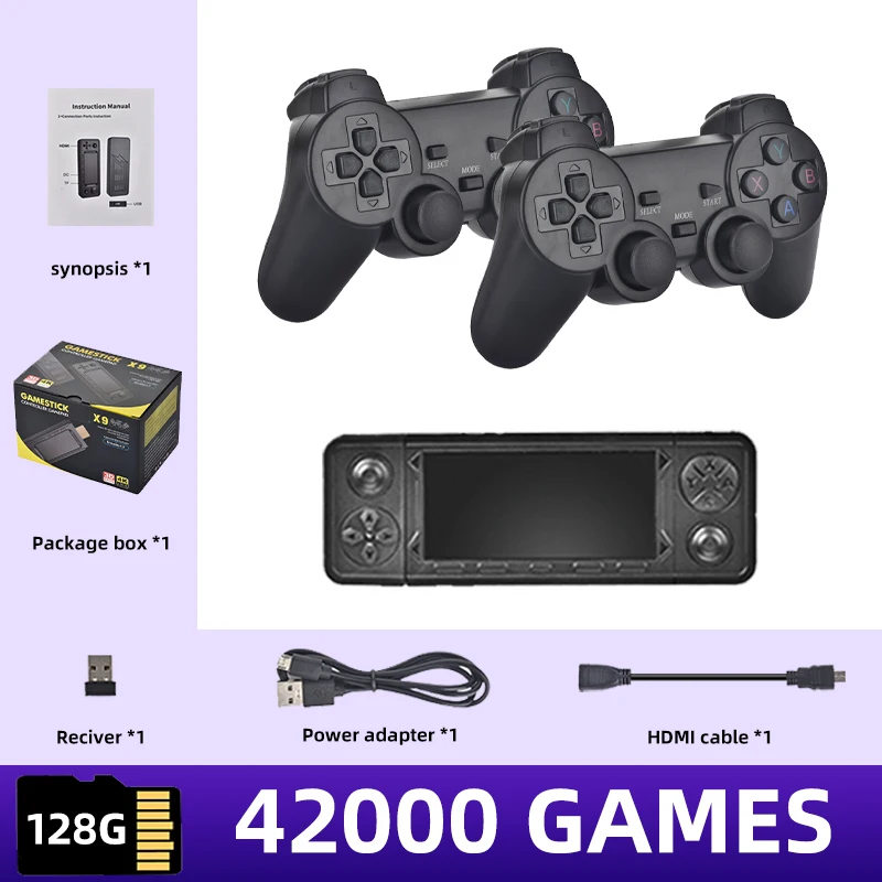 M-15 Console Rétro 4K – 40000+ Jeux, 23 Émulateurs, 2 Manettes Sans Fil, 128 Go