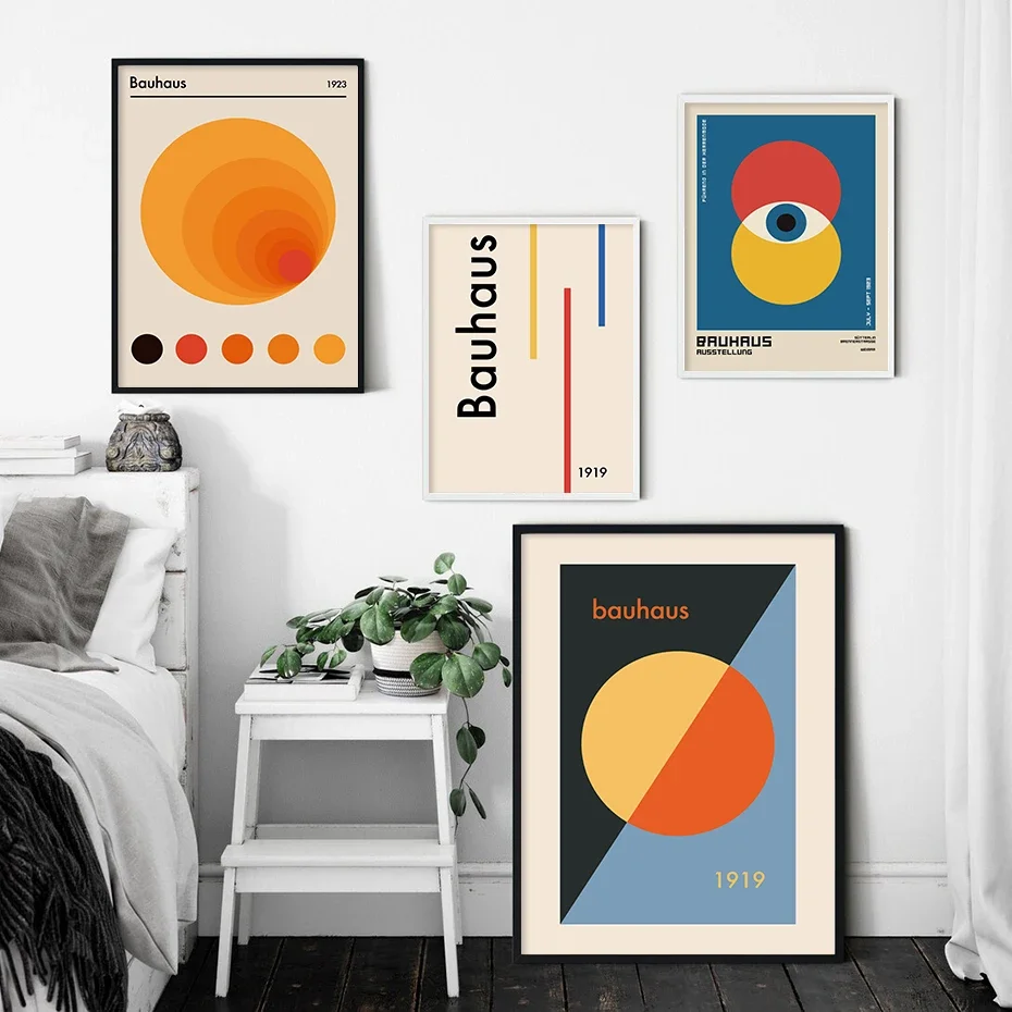 Mid Century Modern Bauhaus Abstract Geometry Exhibition Posters Canvas Painting Wall Art Pictures Prints Living Room Home Decor