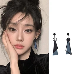 New Boho Triangle Hang Earrings for Women Pink Green Hollow Geometric Statement Tassel Earrings Elegant Party Ear Jewelry