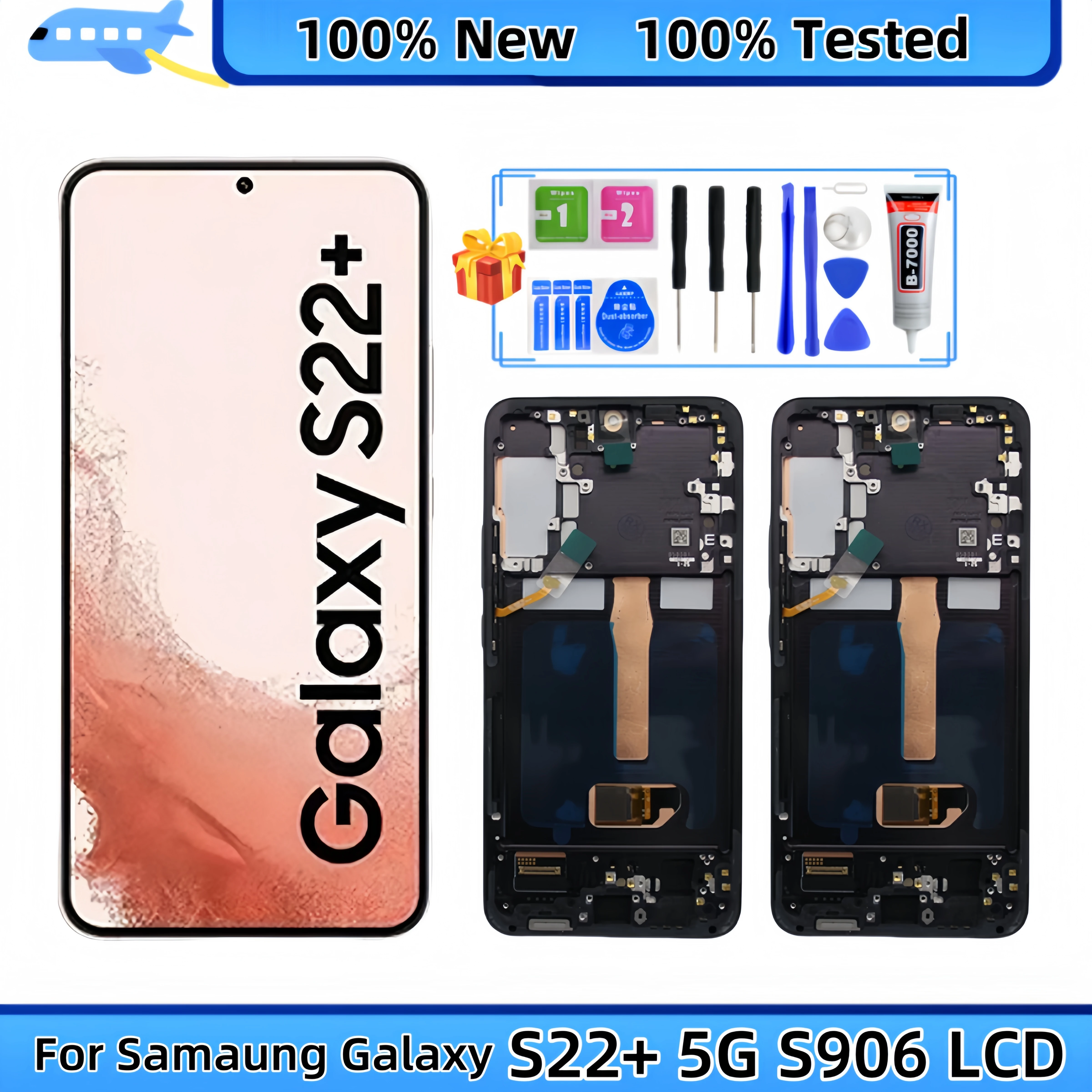 LCD Display Touch Screen Digitizer Assembly Replacement, Samsung Galaxy S22+ 5G, S906, SM-S906B/DS, S906W, S906E/DS, S906E