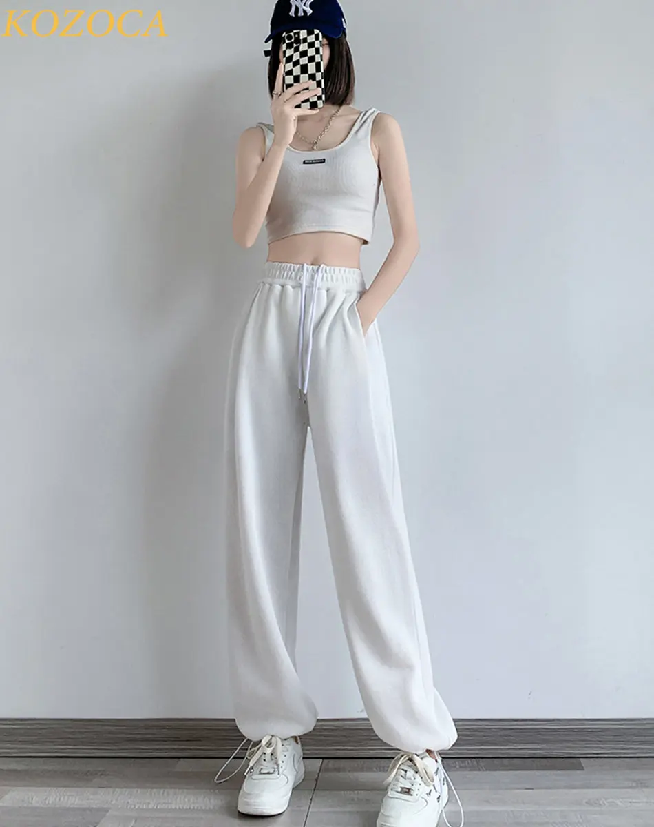 Kozoca Fashion Female Wide-leg High Waist Sweatpants Women Drawstring Loose Casual Sport Pants Trousers Joggers Streetwear Women