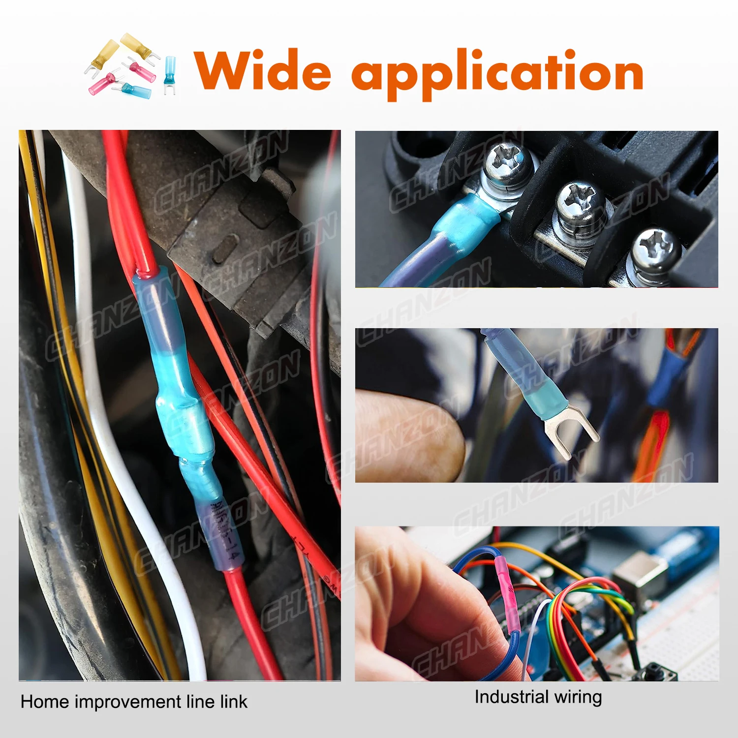72PCS Schrumpf Butt Ring Spaten Gabel Draht Terminal Kit Wasserdicht Isolierte Crimp Splice Elektrische Kabel Joint Rohr Stecker – Detail 6