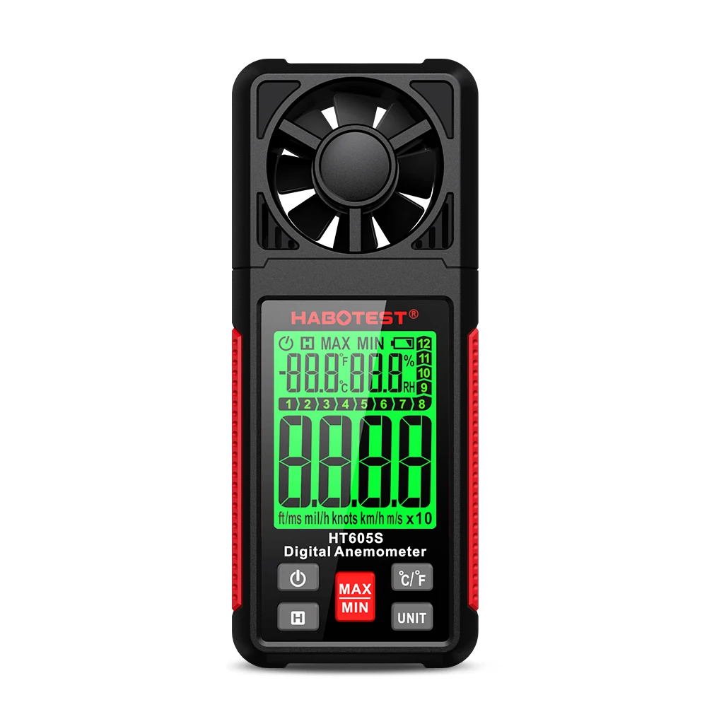 Habotest Ht605s High Auto Power Off Measurement Air Velocity Temperature Humidity Handheld Digital Wind Anemometer