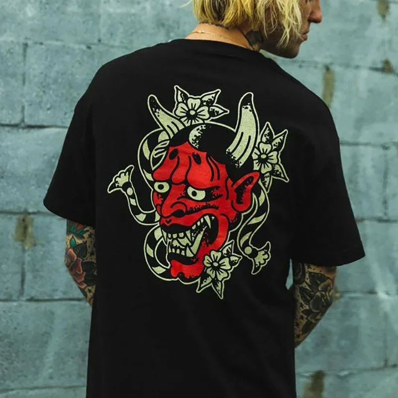 Horror Devil Dark Punk Skull Print T Shirt Men Street Rock Hip-Hop Tee Male Gothic Harajuku Graphic Tshirt Ropa Hombre Camisetas