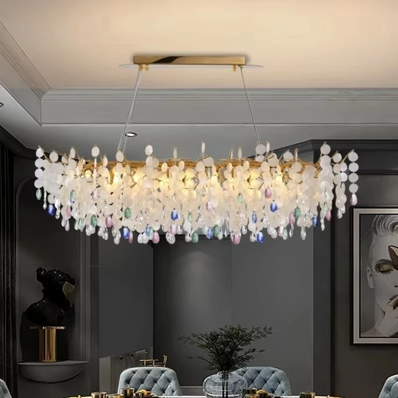 

Luxury Gold Round Crystal Shell Chandelier Seashell Shaped Colorful Crystal Ceiling Light for Bedroom Living Dining Room Fixture