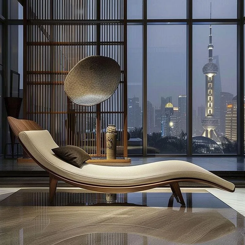 New Chinese-style North American black walnut solid wood chaise longue Zen office sofa chair solid wood separate chaise longue