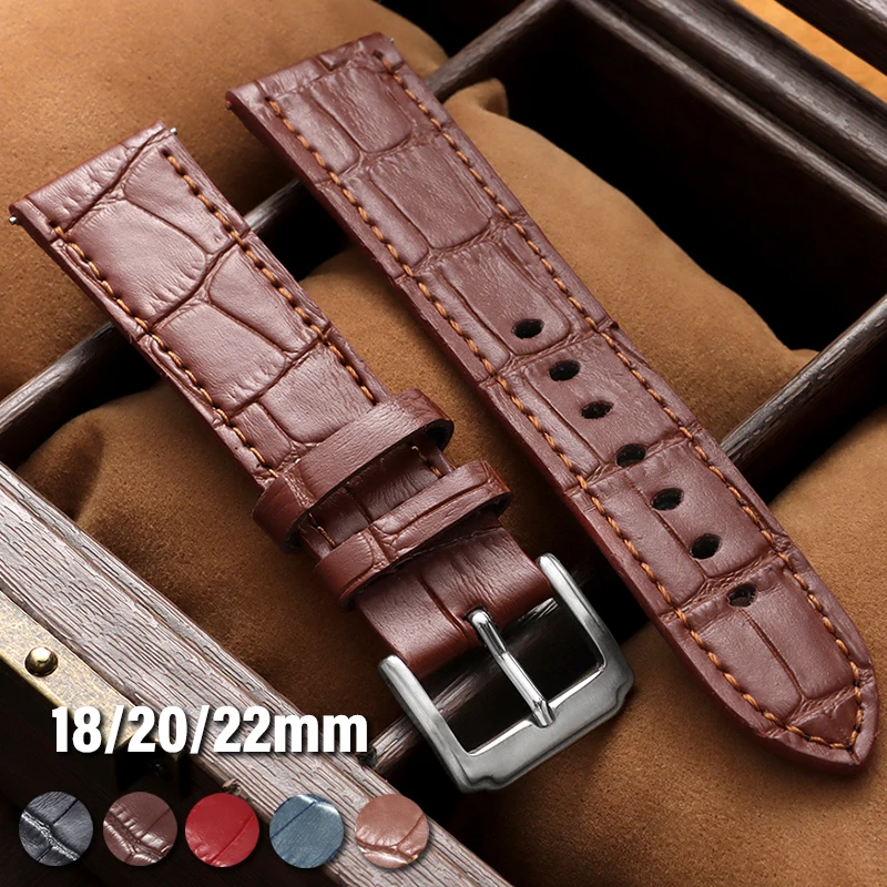 18mm 20mm 22mm Leather Strap Vintage Cowhide Watchband for Seiko for Omega Universal Quick Release Bracelet Waterproof Wristband