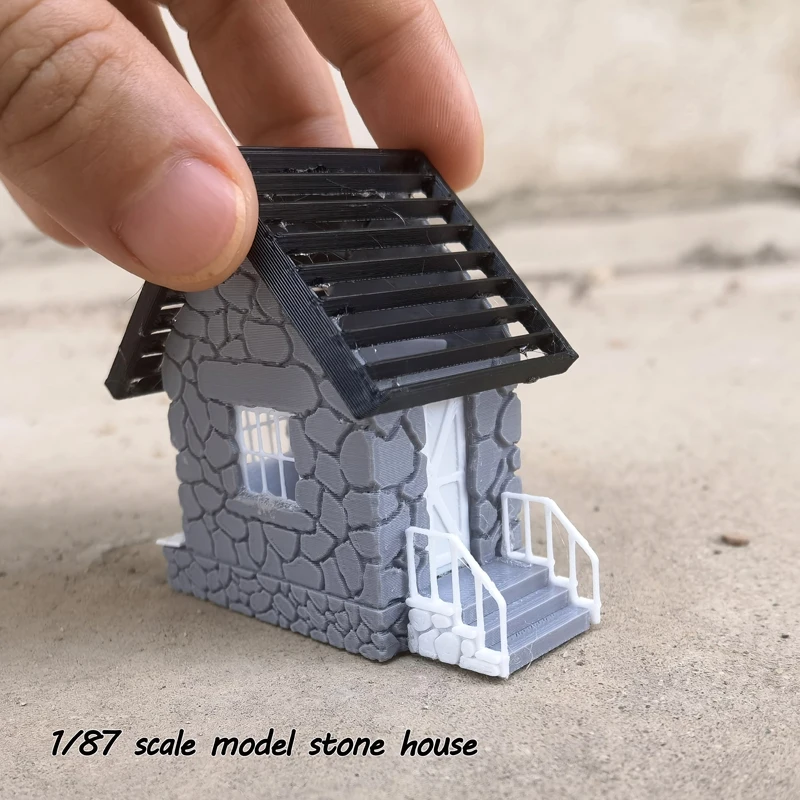 1/87 Ho scale model stone house hollow roof Field military mountain landscape layout house model 3D printing