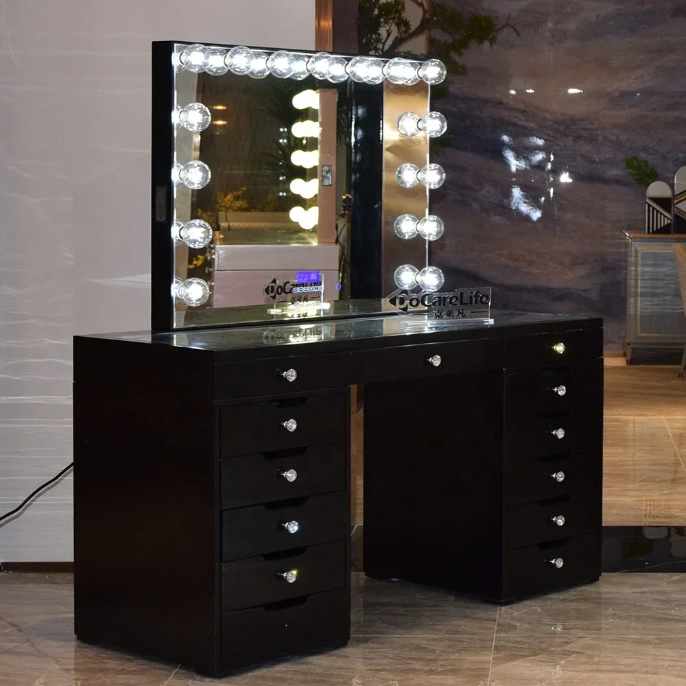 

high quality Docarelife Girl Hollywood Style Mirror Led Cosmetic Dressing Table Mirror Set With Led Light Bulbs