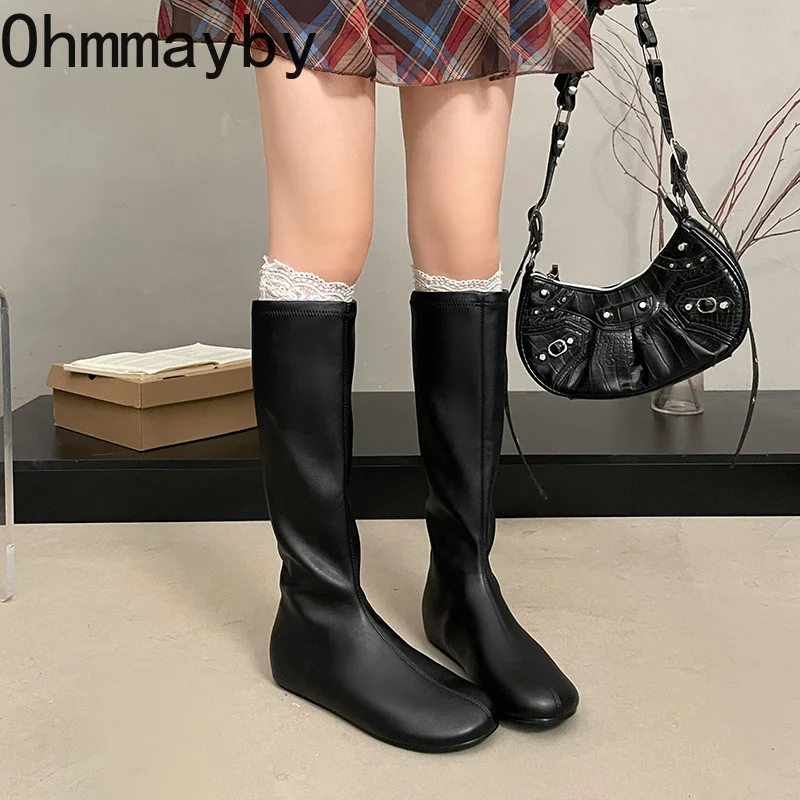 Round Toe Hidden Wedge Women Knee High Boots Soft Pu Leather Stretch Slim Shoes Spring Autumn Women Mordern Long Booties image 5