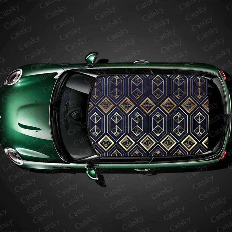 Golden Geometric Luxury Pattern Car Roof Sticker Wrap Racing SUV Accessories Packaging Painted PVC Custom Car Graphic Decal