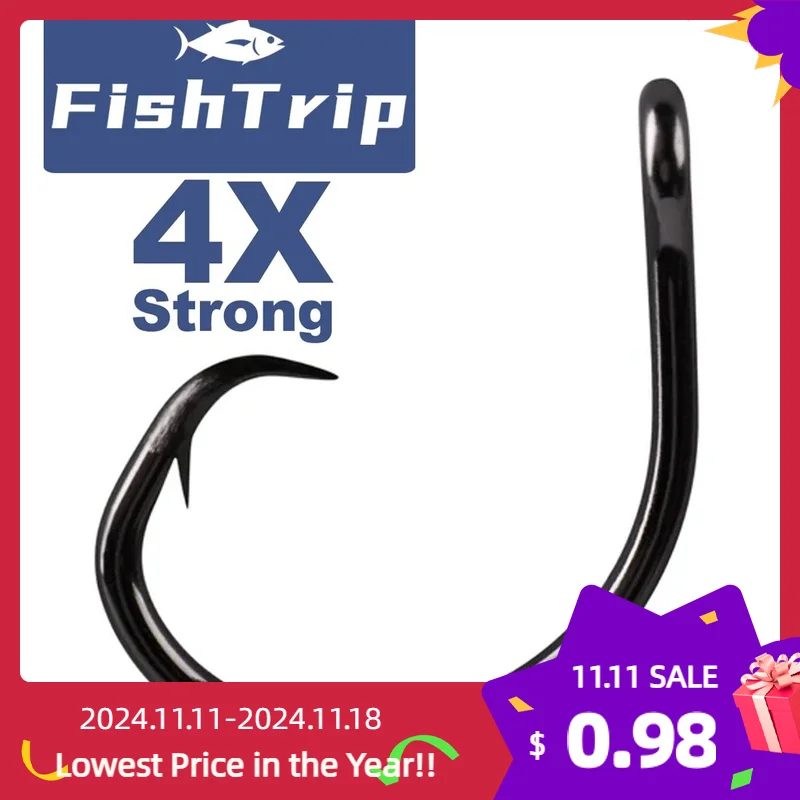 FishTrip 25Pcs Circle Hooks Fishing 4X Strong Saltwater Hook Live Bait for Catfish, Tarpon,  for Marlin & Deep-dropping for Swor