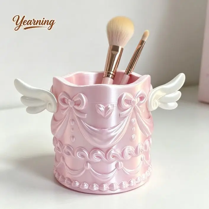 

3D Printed Angel Wings Relief Pen Holder Makeup Brush Holder Silk Texture Girly Heart Creative Light Luxury Gift