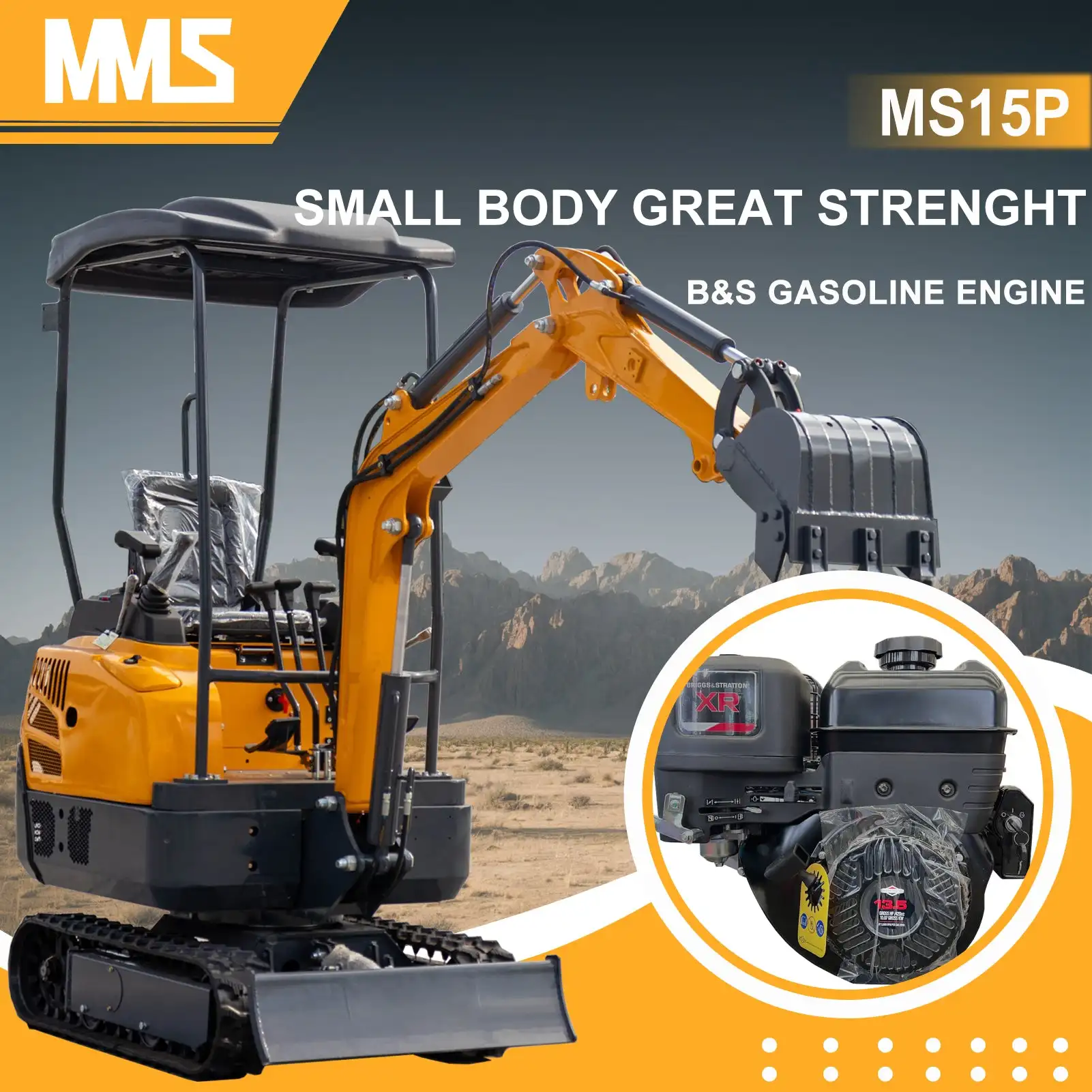 MMS 1.5 Tons Pro Mini Excavator Hydraulic Pilot Control Trencher Digger 13.5 HP B&S Egnine Crawler Digger Full Payment