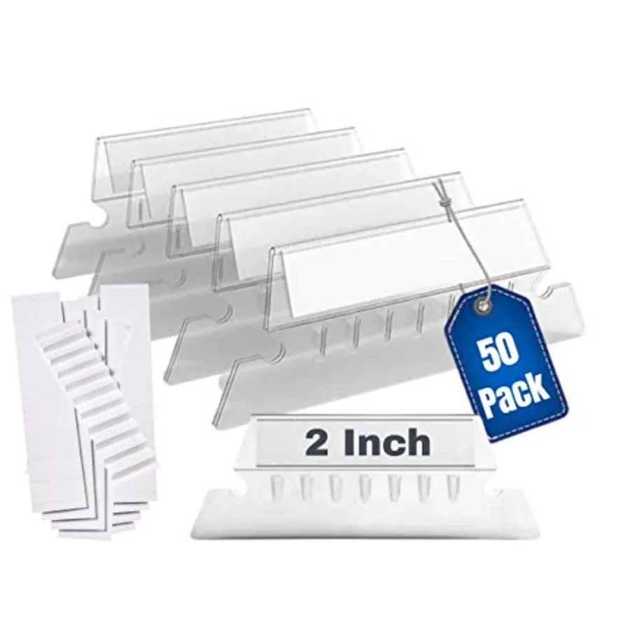 

File Folder Tabs and Inserts, Plastic Clear Tabs, and Inserts 2" x 5/8", Plastic Hanging File Tabs for Hanging Folders, 50/Pack