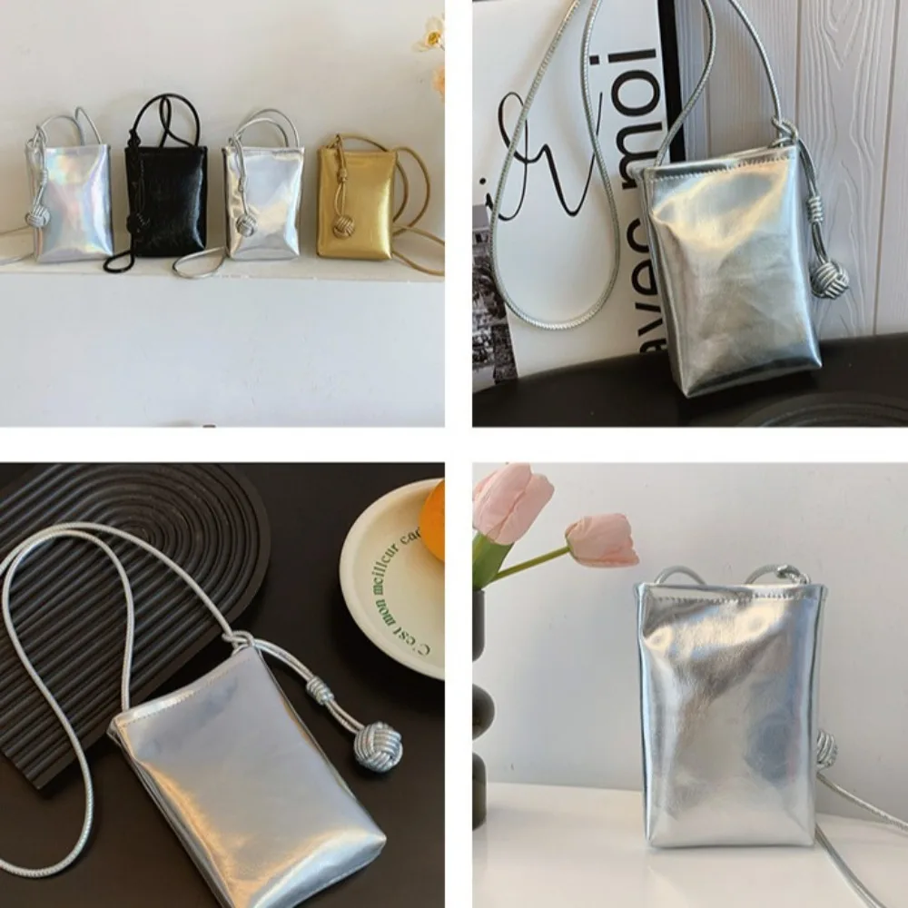 Fashion Pu Leather Mobile Phone Bag Bright Surface Ins Single Shoulder Bag Simple Leisure Crossbody Phone Bag Travel