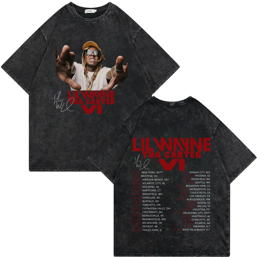 

Vintage Washed Lil Wayne Tha Carter VI Tour 2025 T Shirt Fashion Hip Hop Short Sleeve T-shirts Men Women Casual Cotton T-shirt