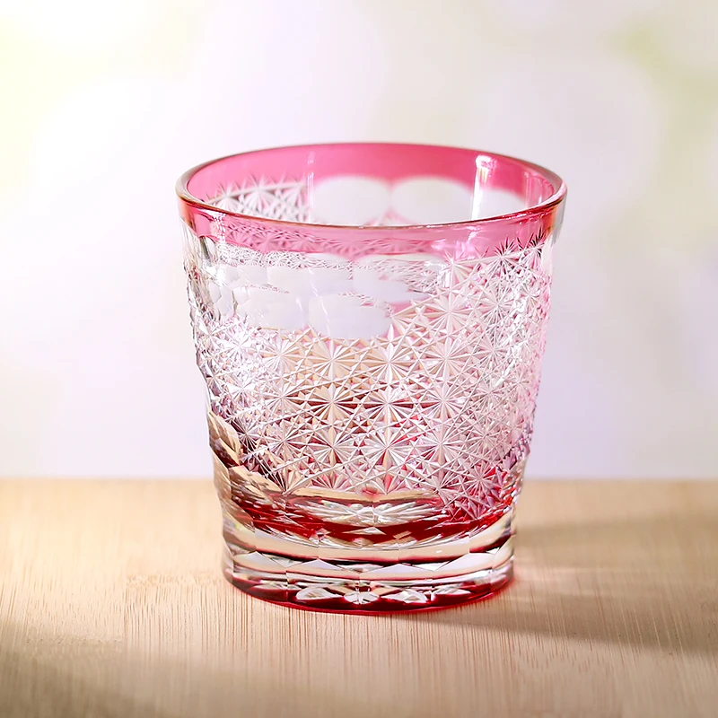 Edo Kiriko Free shipping Pink Whisky Glass Hand-cut Crystal Glass Whisky Glass Hand-carved Crystal Glass With Exquisite Boxes