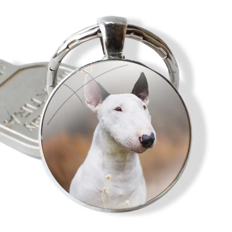 Keychain Handmade Glass Cabochon Key Ring Holder Pendant Key Chains Custom Bull Terrier Dog