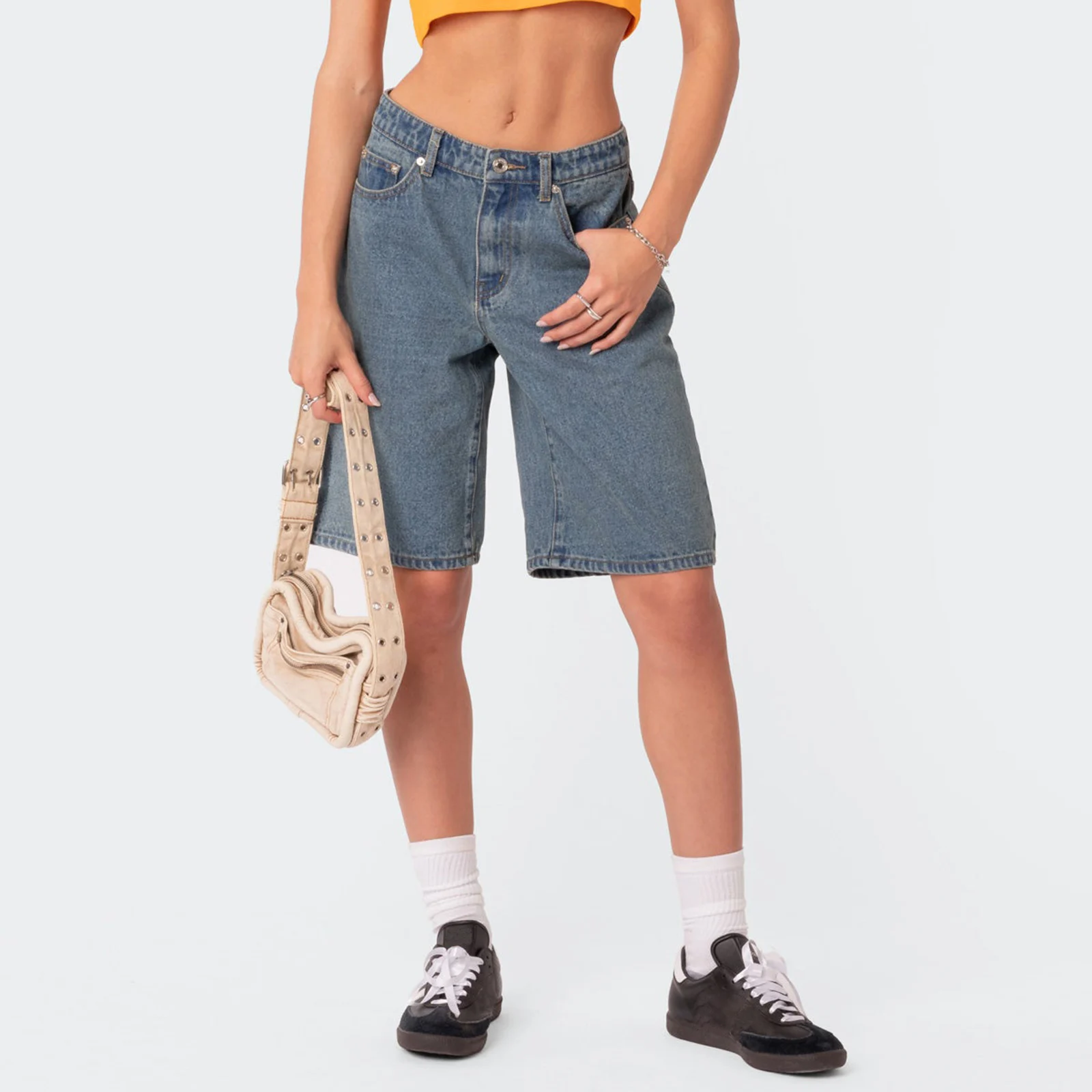 Women Denim Shorts Low Waist Solid Summer Casual Shorts Streetwear for Daily Date