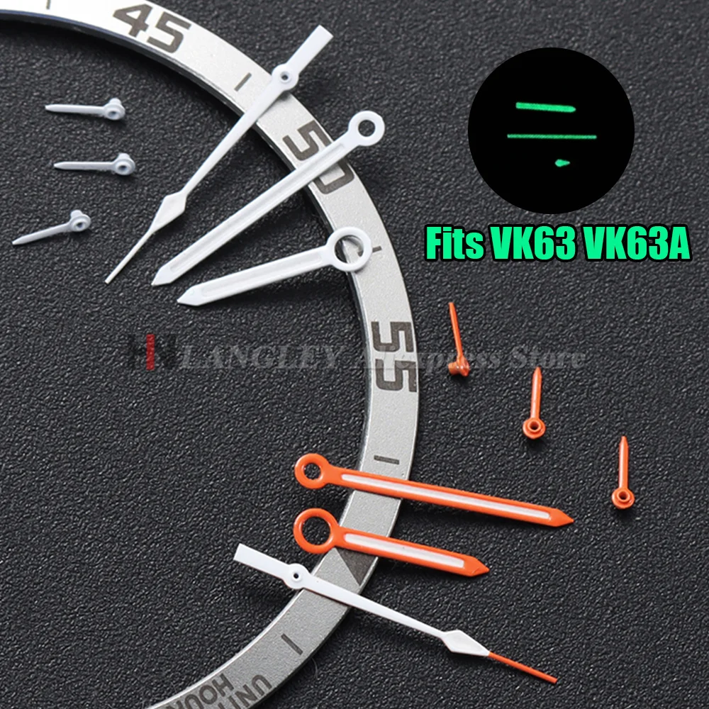 Image of VK63 Uhrzeiger C3 Grün Leuchtend 6-Zeiger-Set Passend für VK63 Automatikwerk VK63A Zeiger Orange Silber Gold Hochwertige Uhrzeiger