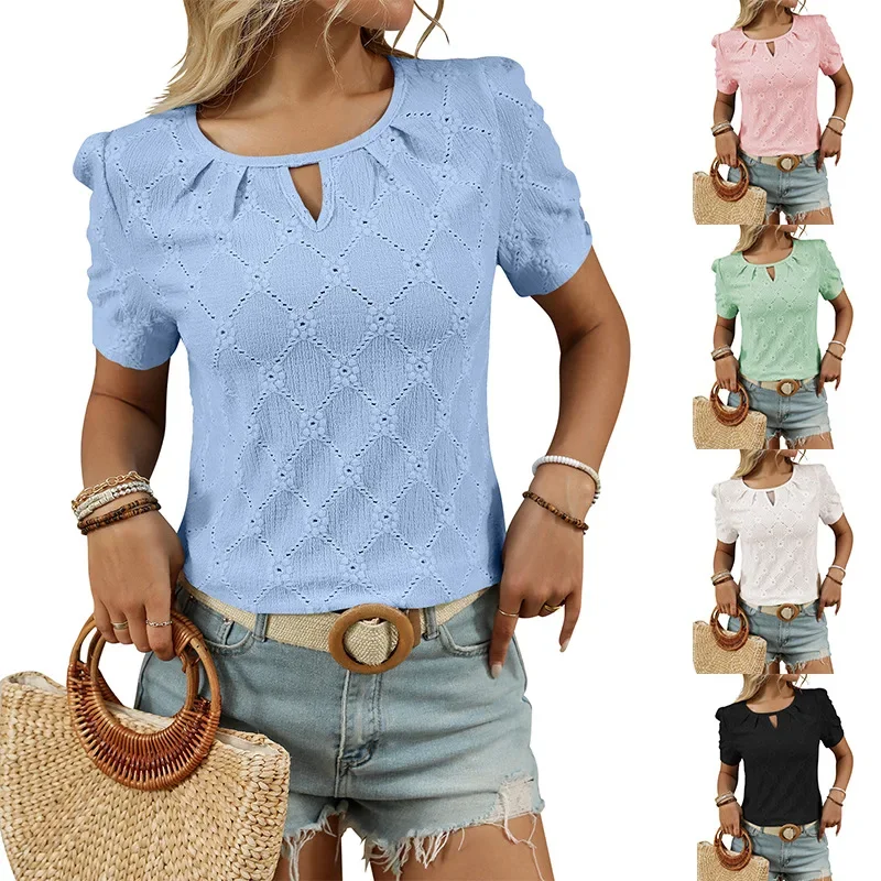 

Solid Color Casual Slim Blouses For Women Fashion Summer Vintage Women's Shirts And Blouses Elegant Youth Female Tops