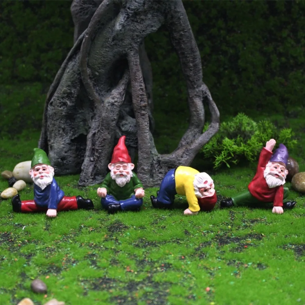 

4pcs Creative Garden Decoration Yoga Gnome Statue Tabletop Resin Garden Statue Miniature Gnome Garden Ornament Garden