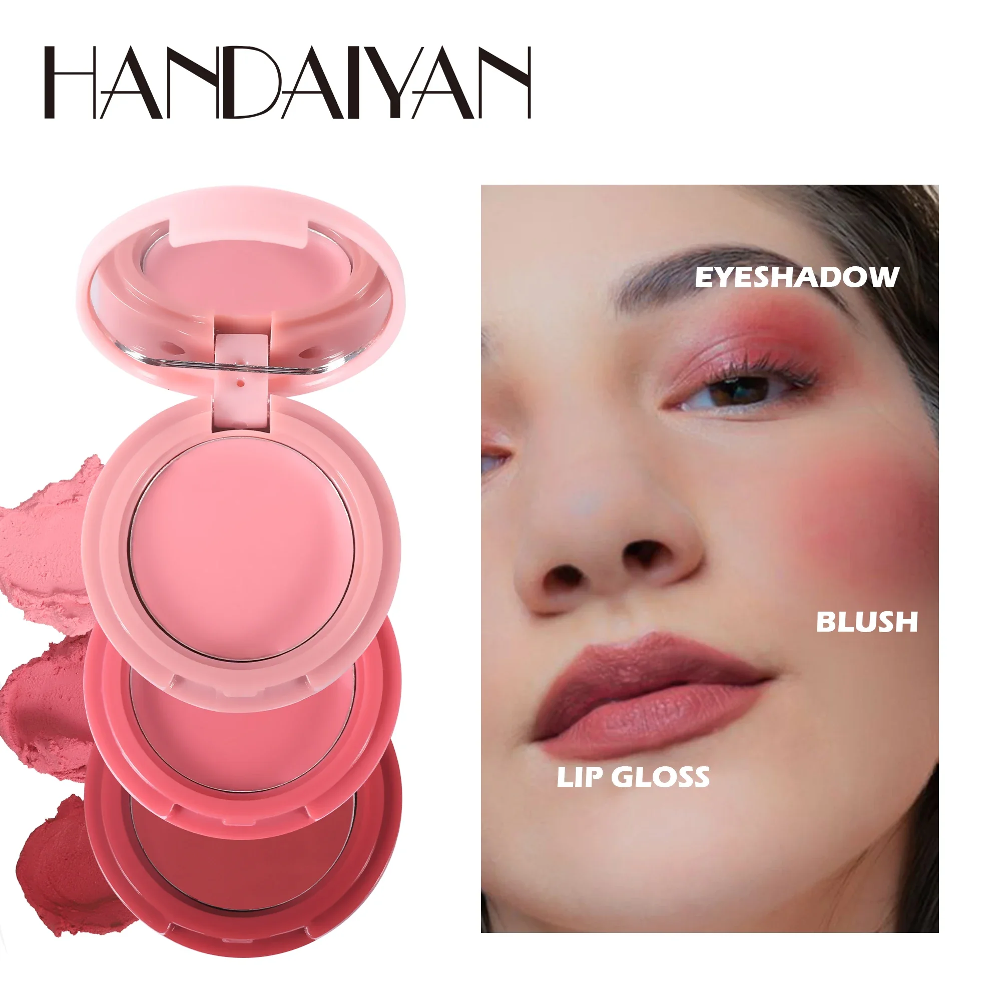 HANDAIYAN 3 IN 1 Natural Matte Face Blusher Velvety Smooth Lip Cream Cheek Blush Rouge Face Makeup