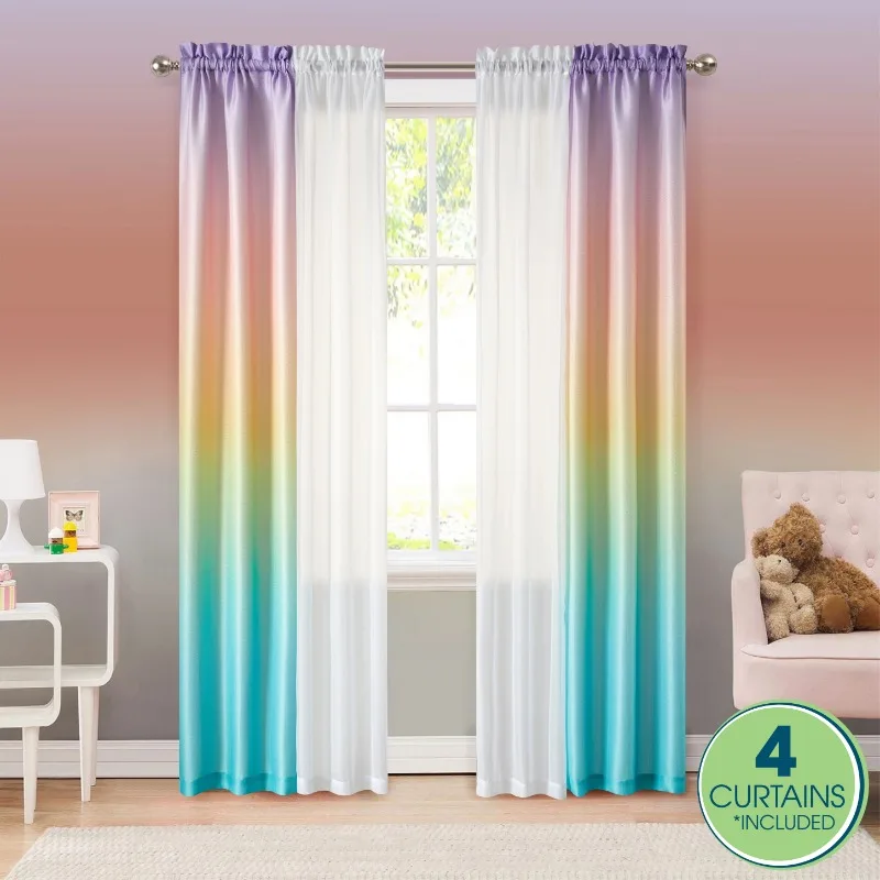 

4 Piece Curtain Panel Set, Ombre, 27.5" W x 84" L