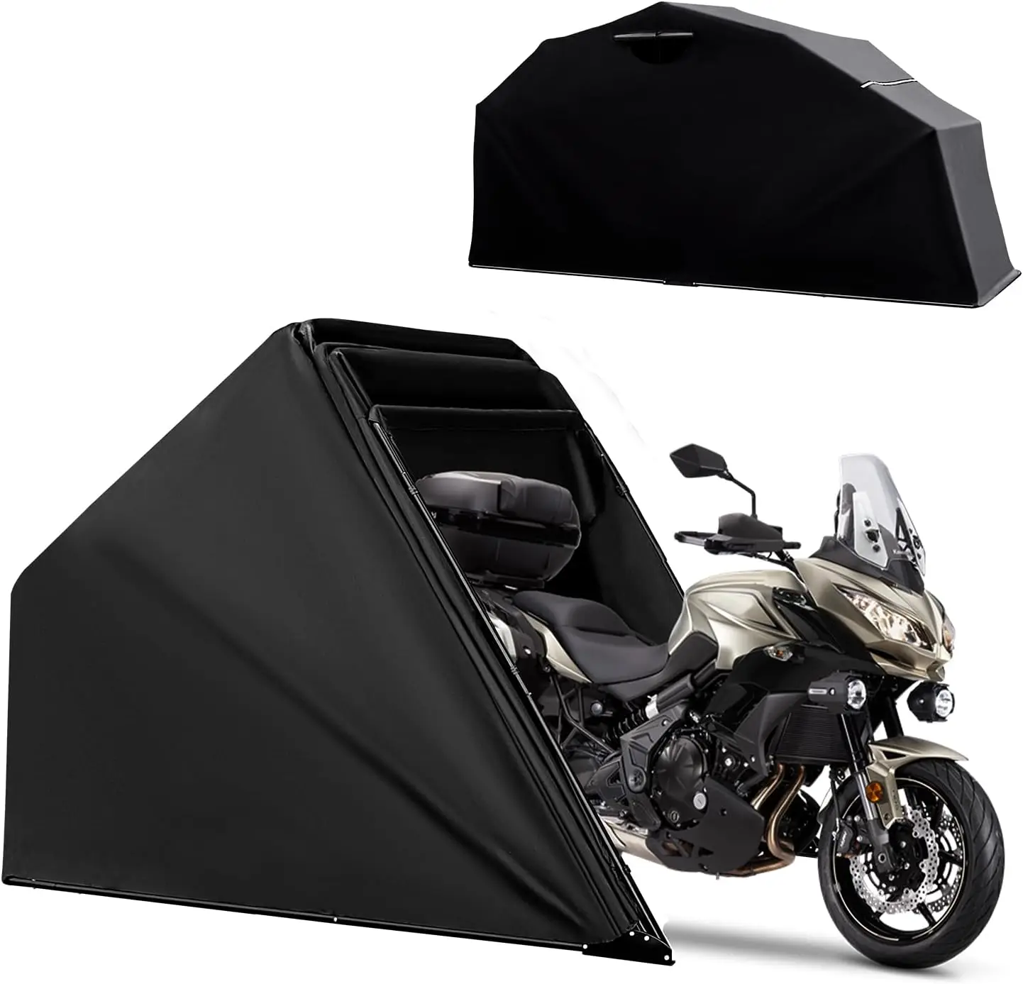 Motorcycle Storage Shelter Shed 4.5x11FT Motorcycle Garage Tent | 600D Oxford Fabric Cover, UV Cut, 2000mm Waterproof, φ22mm T0.8mm Sturdy Metal Frame Motorcycle Tent with Breathable Window