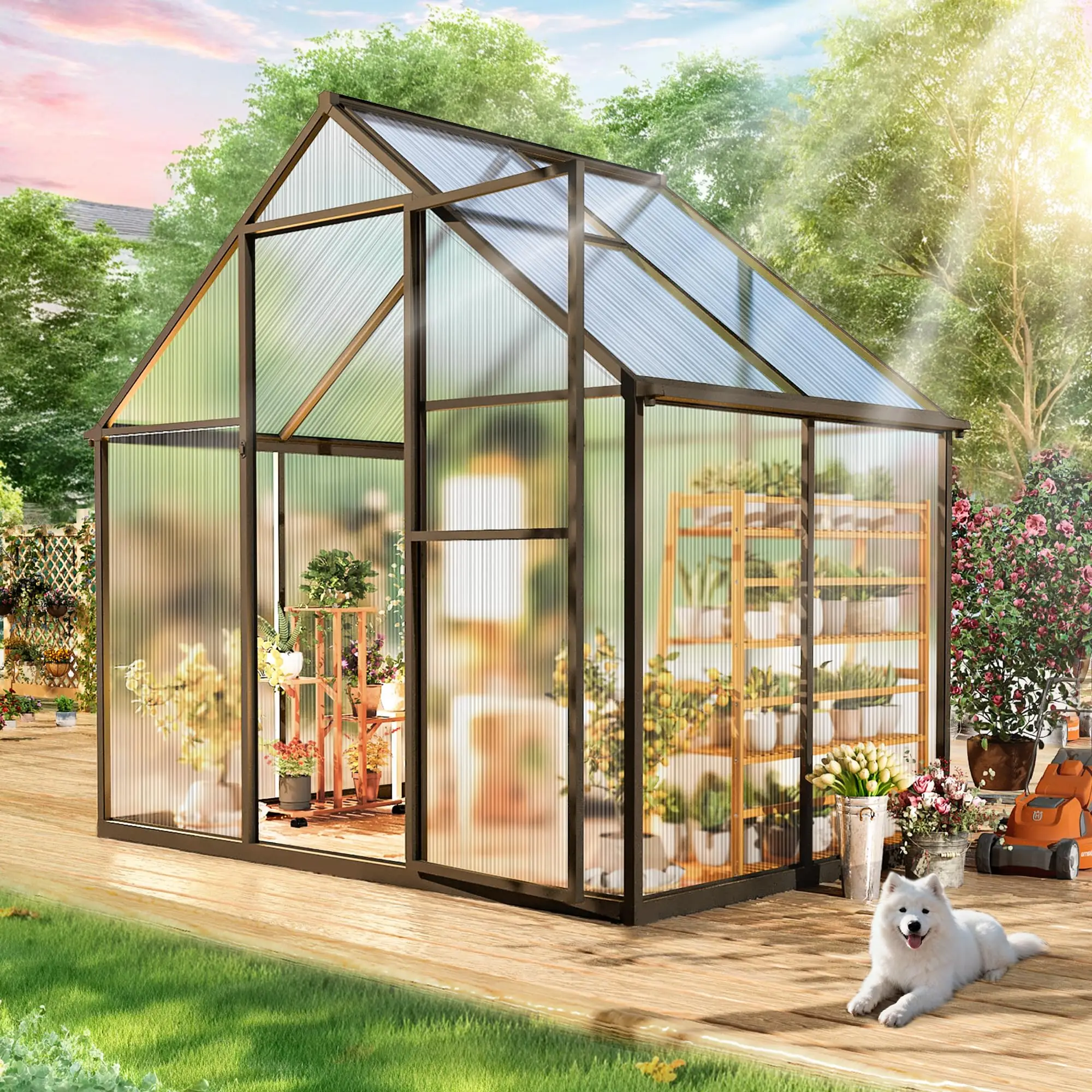 Greenhouses for Outdoors, Quick Assembly Polycarbonate Green House with UV Protection, Windproof Aluminum Frame