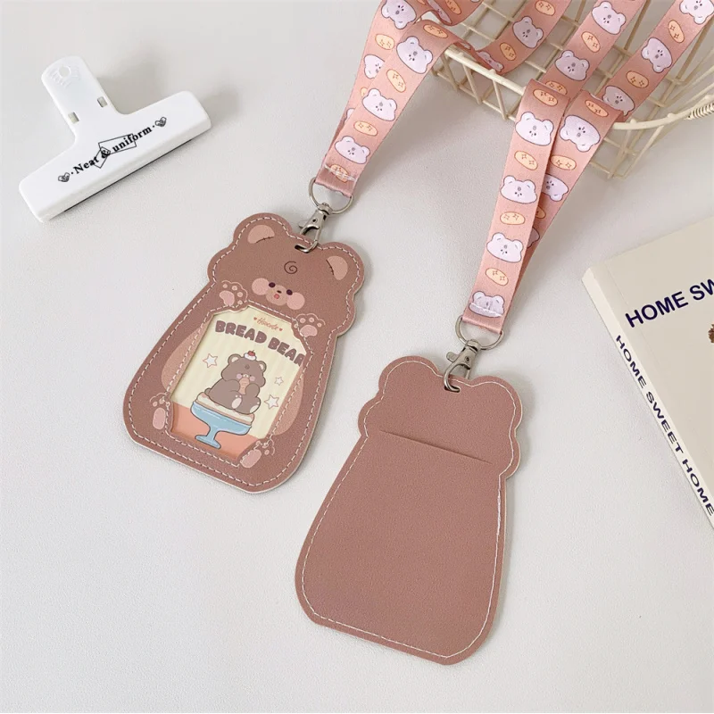 1pc PU Leather Card Holder With Lanyard，Anti-Lost Work ID Card Student Card Campus Card Transportation Card  Protective Cover