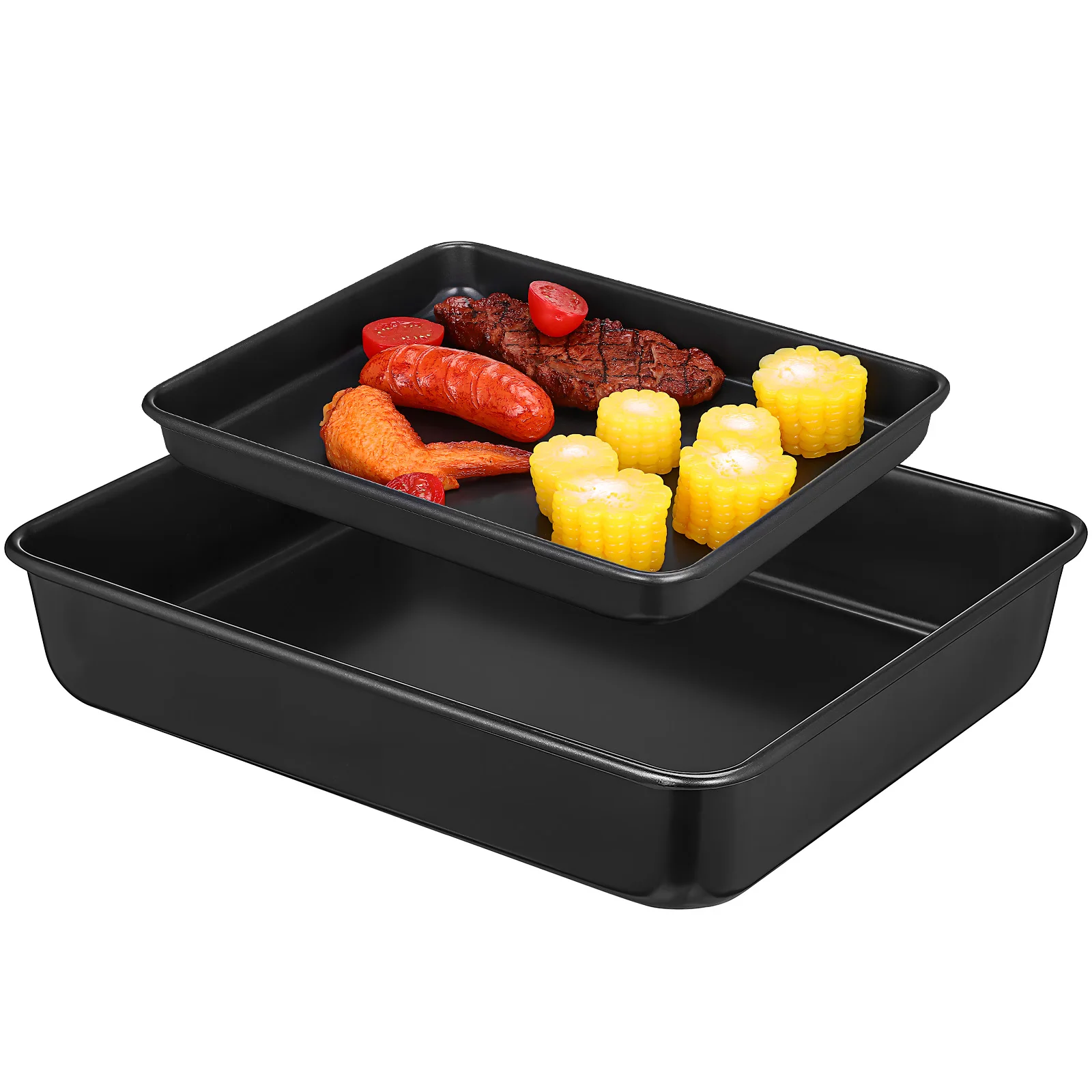 

2 pcs Stainless Steel Baking Trays Non-Stick Oven Tray Set 13 Inch Deep 11 Inch Black Heavy Duty Roasting for Cooking